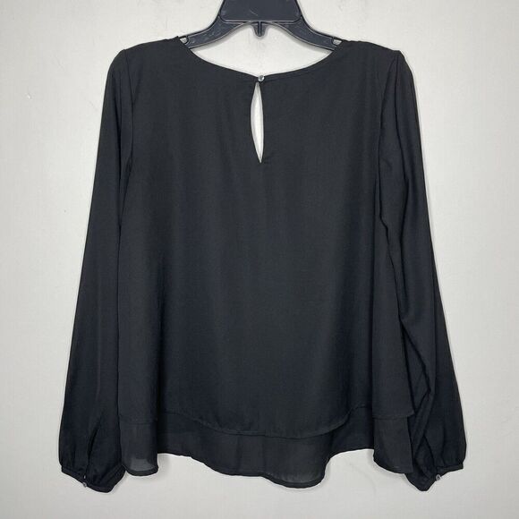 ABERCROMBIE & FITCH Top Womens Small Black V-Neck Popover Blouse Layered Relaxed - Picture 4 of 8